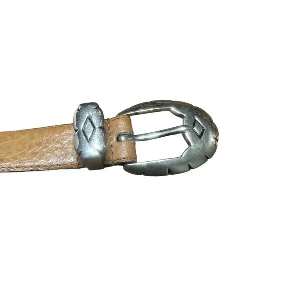 Vtg Jana Western Belt Brown Genuine‎ Leather Silver Studded Waist Size 31"-35" - Picture 3 of 9